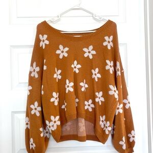 Altar’d State - Floral Knit Sweater in Burnt Orange and White